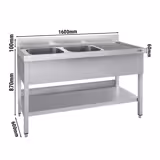 Spültisch ECO - 1600x600mm - mit Grundboden - mit 2 Becken links