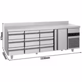 Kühltisch PREMIUM - 2330x700mm - mit 1 Tür - 9 Schubladen - mit Aufkantung