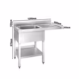 Chiuvetă 1,2m - 1 cuvă în partea stângă L 40 x B 40 x T 25 cm