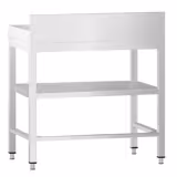 Mesa de trabajo de acero inox.  PREMIUM - 0,6 m - con zócalo, estante intermedio y travesaños bajos