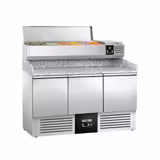 Pizzawerkbank PREMIUM - 1400x700mm - met granieten werkblad - met 3 deuren - incl. opzetkoelvitrine - 6x GN 1/4
