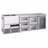 Comptoir de bar réfrigéré PREMIUM - 2500x700mm - 1 porte vitrée & 5 tiroirs en verre