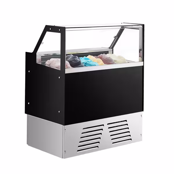 Ice Cream Display Freezer | EMMA - 1190mm - Ventilated cooling - with LED lighting - for 6 x 5 litres Napoli pans or 4 x 7 litres - Black - rear sliding doors