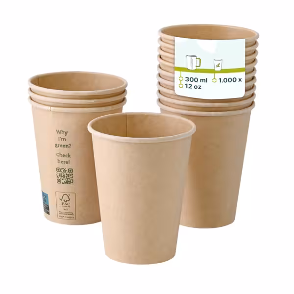 (1000 sztuk) Kubki papierowe – 300 ml – średnica 90 mm – brązowe
