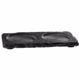 (6 pz) Vassoio in ardesia naturale - 150x80mm - Altezza: 7mm - con 2 cavità Ø 60mm - Nero