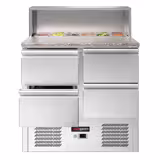 Salata Hazırlık Buzdolabı ECO - 903mm - 240L - siyah ön panel - 4 çekmeceli - Paslanmaz çelik üst tabla ile 5 adet GN 1/6 için & paslanmaz çelik kapak