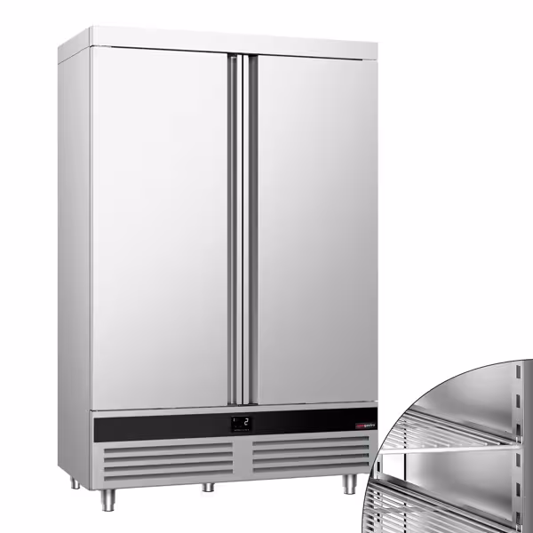 ثلاجة عمودية ستانلس ستيل PREMIUM - 1200 L - +8…-2 °C - مع بابان - تبريد هوائي، أبواب ذاتية الإغلاق، إضاءة LED