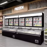 Commercial supermarket wall-mounted freezer display shelving - 2100 mm - 346 litres - with 3 doors and 2 shelves - black