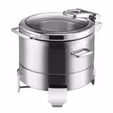 Chafing dish - Rotondo - con coperchio con finestra in vetro e chiusura assistita (soft-close) - in acciaio inox