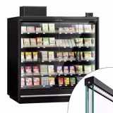 Commercial supermarket wall-mounted refrigerated display shelving - 1875 mm - with double-glazed frameless doors and 5 shelves