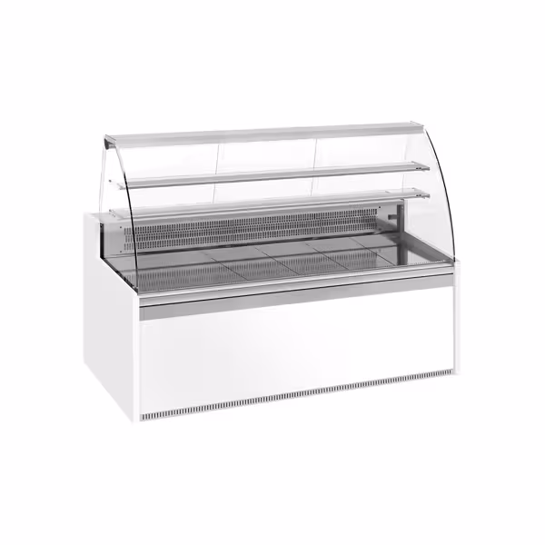 Vitrină pentru prăjituri - 1935x985 mm - 327 L - cu 3 uși - cu 2 rafturi - geam frontal curbat