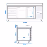Mesa para pizza refrigerada PREMIUM 2,0 x 0,8 m - com 2 portas e 7 gavetas neutras