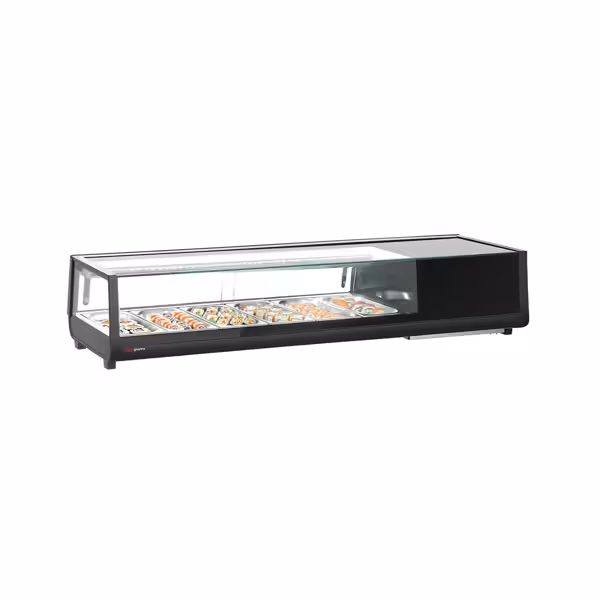 Sushivitrine - met LED-verlichting - 1529x420mm - 6x GN 1/3 - zwart