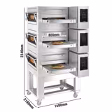(3 stuks) Gas doorloop pizzaoven - 1680x2180mm - 230V - Touchscreen - Bandbreedte: 800mm - incl. onderstel, 4 wielen