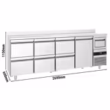 Arrière-bar réfrigéré professionnel PREMIUM - 2690 x 600 mm - avec 1 porte et 6 tiroirs - avec dosseret - avec tiroir à marc de café