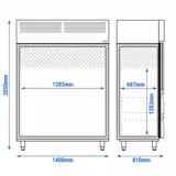 Kühlschrank Edelstahl PREMIUM - GN 2/1 - 1400 Liter - mit 2 Glashalbtüren & 4 Glasschubladen