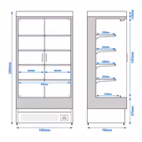 Espositore murale refrigerato - 1002 mm - 440 litri - con 2 porte a battente in vetro senza telaio e 4 ripiani