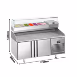 Commercial Pizza Prep Counter - Granite Top PREMIUM PLUS - 1738x800mm - with 2 doors - incl. refrigerated topping unit with glass sneeze guard - 7x GN 1/4