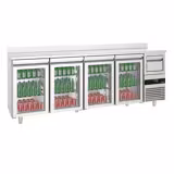 Backbar PREMIUM - 2690x600 mm - 710 liter - med 4 skjutdörrar i glas, stänkkant & utslagsenhet för kaffe