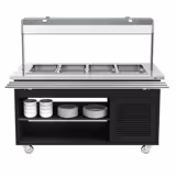 Buffet réfrigéré DANZIG - 1600mm - 4 bacs GN 1/1 - avec Glissière pour plateaux - Noir