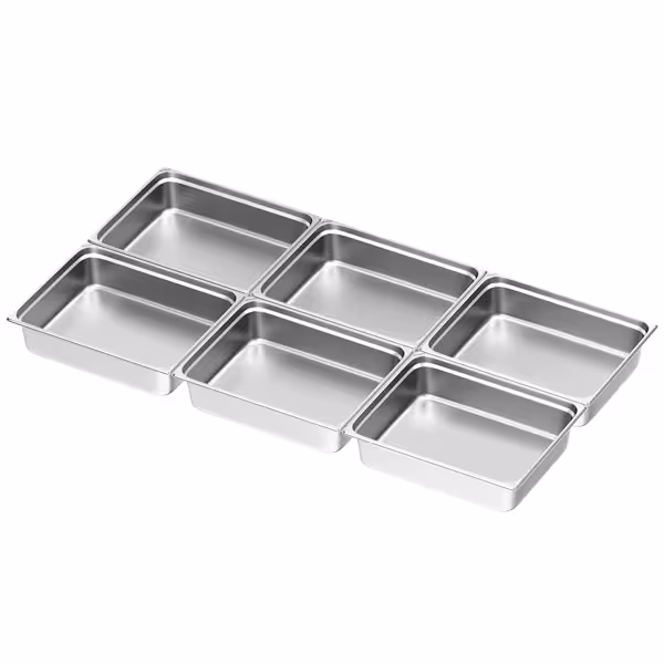 (6 buc) Recipient GN din oțel inoxidabil GN 2/1 - Înălțime: 150 mm