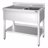 Chiuvetă profesională PREMIUM - 1000x600 mm - cu poliță inferioară - cu 1 cuvă - cuva pe dreapta