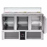 Saladette réfrigérée PREMIUM - 1368mm - 368L - 3 portes vitrées - avec vitrine de comptoir pour 8x GN 1/6