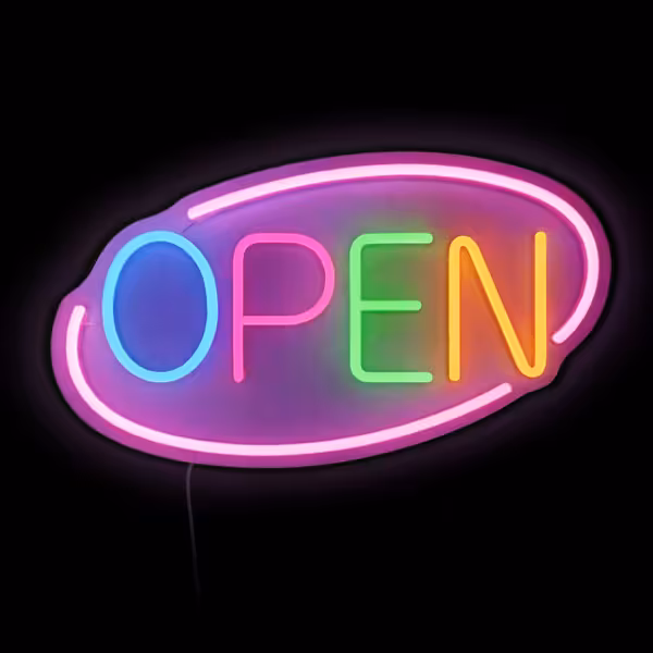 Světelný nápis LED - OPEN - stmívatelné - růžová/barevná - 420x250 mm