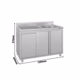 Diskbänk med underskåp - rostfritt stål - 1200x600 mm - med avfallsbehållare - med 1 ho - höger