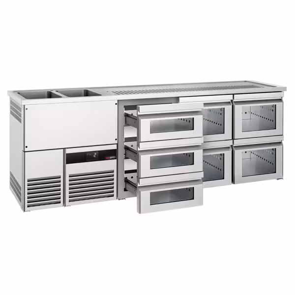 منضدة البار PREMIUM - 2500x700mm - 7 أدراج زجاجية