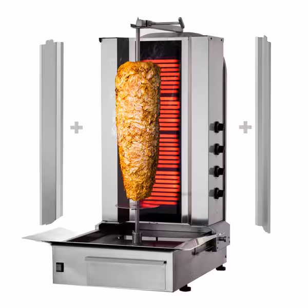 Electric Doner Kebab Grill (Shawarma/Gyros) - 4 Burner - up to 60kg - 7.20kW - incl. 2 double doors - For CE