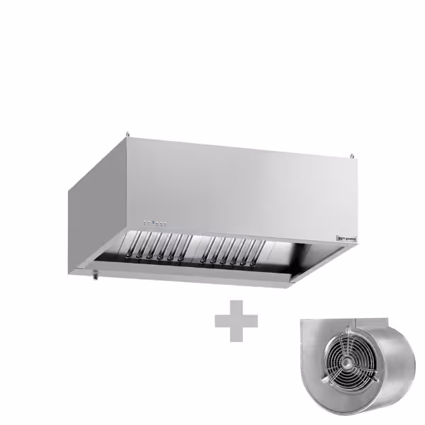 Cappa cubica professionale con motore - 1200mm - con regolatore di velocità, filtri a labirinto e luci LED ad incasso