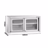 Szafka wisząca ze stali nierdzewnej – 1200 x 400 mm – z przesuwanymi drzwiami szklanymi – wysokość 650 mm