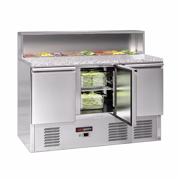 Saladette ECO - 1368mm - 3 deuren - met RVS deksel voor 8x GN 1/6 - granieten werkblad