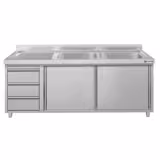 Lavello armadiato ECO - in acciaio inox - 2000x600mm - 3 cassetti - 2 vasche a destra