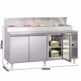Comptoir de préparation réfrigéré ECO - 1795x700mm - avec 3 Portes GN 1/1 - À capot inox 8x GN 1/3