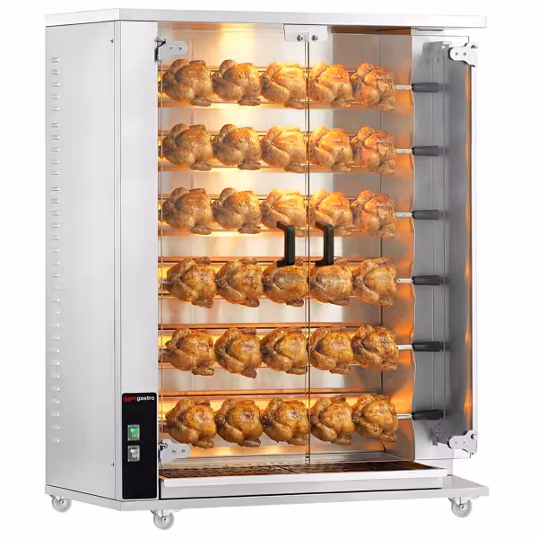 Gázos grillcsirke sütő - 28,2 kW - 6 nyárs - 30 csirkés