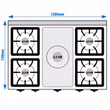 Plaque coup de feu & fourneau à gaz – 39,5 kW – 5 brûleurs – avec four à gaz statique – 6 kW