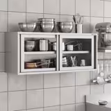 Paslanmaz Çelik Duvar Dolabı - 1000x400mm - Cam Kapılı - Sürgülü - 650mm yükseklik - Ara Raflı