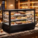 Vetrina refrigerata da banco - 120 litri - 700 mm - con 2 ripiani in vetro - angolare - nero