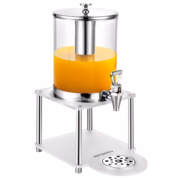 Juice Dispenser - 1x polycarbonate tank with tap & ice insert - 7.7 Litres - Stainless steel - incl. drip tray & base frame