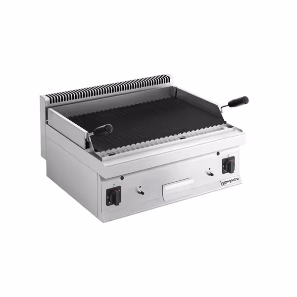 Gas lavasteengrill - 10,6kW - 600mm - Kantelbaar grillrooster - 2 grillroosters - Tafelmodel - RVS