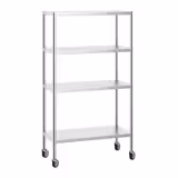 Rostfri hyllställning PREMIUM - 1000x500 mm - Djup: 500 mm - 4 hyllplan (justerbara) - med 4 hjul - Lastkapacitet: 320 kg