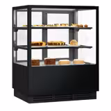 Vitrine de pastelaria refrigerada - 378L - 1000mm - Vidro duplo - frente espelhada - com 2 prateleiras de vidro - porta traseira deslizante - Preto