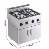 Gasfornuis - Mario 700 - 800x700mm - 23,0 kW - 4 pits - incl. onderkast met 2 deuren