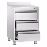 Commercial Stainless Steel Drawer Cabinet with Upstand, 3 Drawers PREMIUM – 500x700mm - AISI 304 - 60 mm worktop - 305x530x160 mm drawers