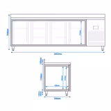 Barkoeledag PREMIUM PLUS - 2452x700mm - 630l - met 4 glazen deuren & spatrand