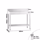 Tavolo da lavoro in acciaio inox PREMIUM - 800x700mm - con ripiano inferiore & alzatina & traversi di rinforzo
