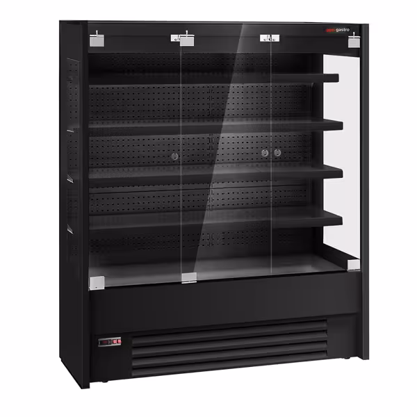 Murale Refrigerato Professionale - 1585mm - +1°/+10°C - con 3 porte a battente in vetrocamera senza cornice & 4 ripiani - Nero