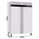 Frysskåp Rostfritt stål ECO - GN 2/1 - 916 liter - ned till -18 °C - med 2 dörrar - Automatisk avfrostning, R290, Lås